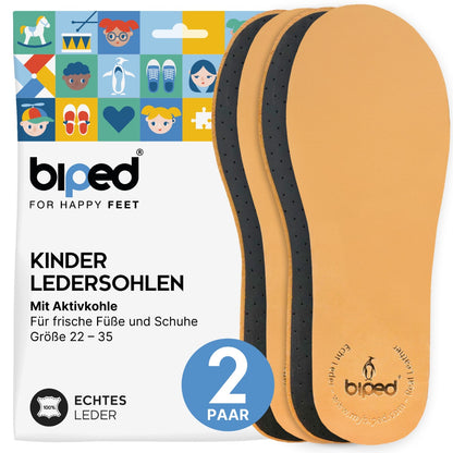 biped 2 Paar Kinder Premium Leder Einlegesohlen mit Aktivkohle Latex z2766