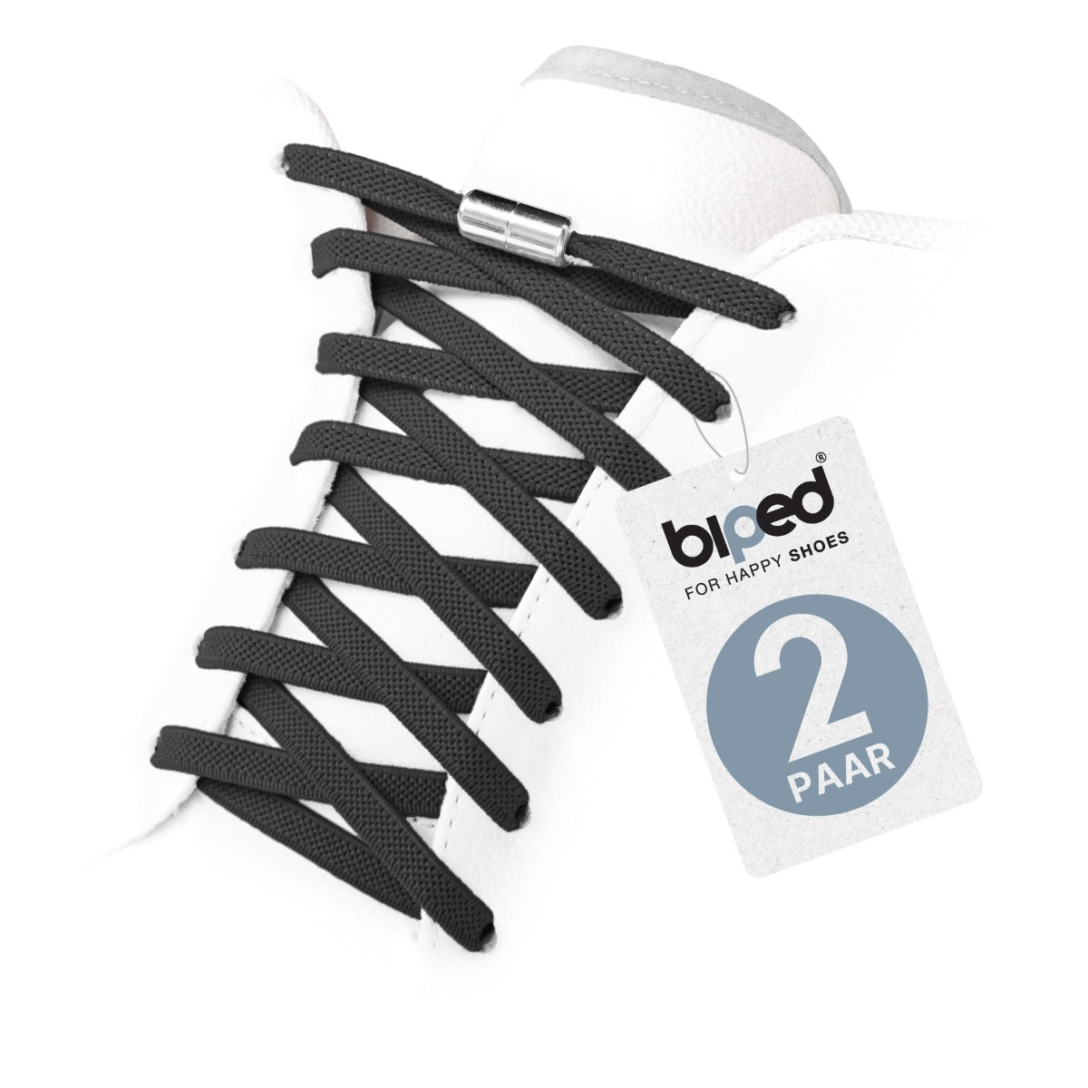 biped LACES 2 Paar elastische Schnürsenkel flach 6 mm - Mit Metallkapsel z2910