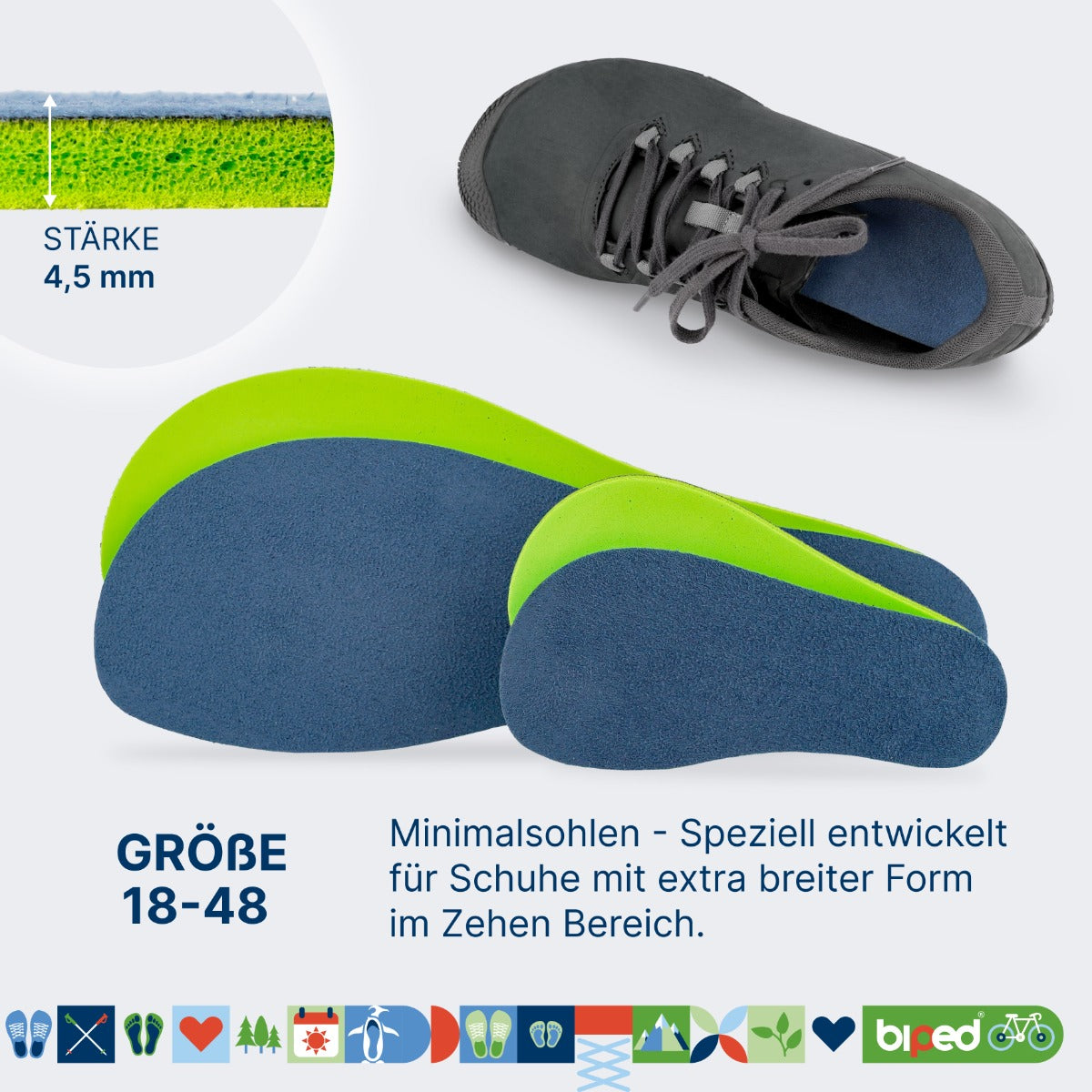 biped minimal sole ASTORGA - 2 Paar Velours Einlegesohlen - spezielle Form für Barfußschuhe