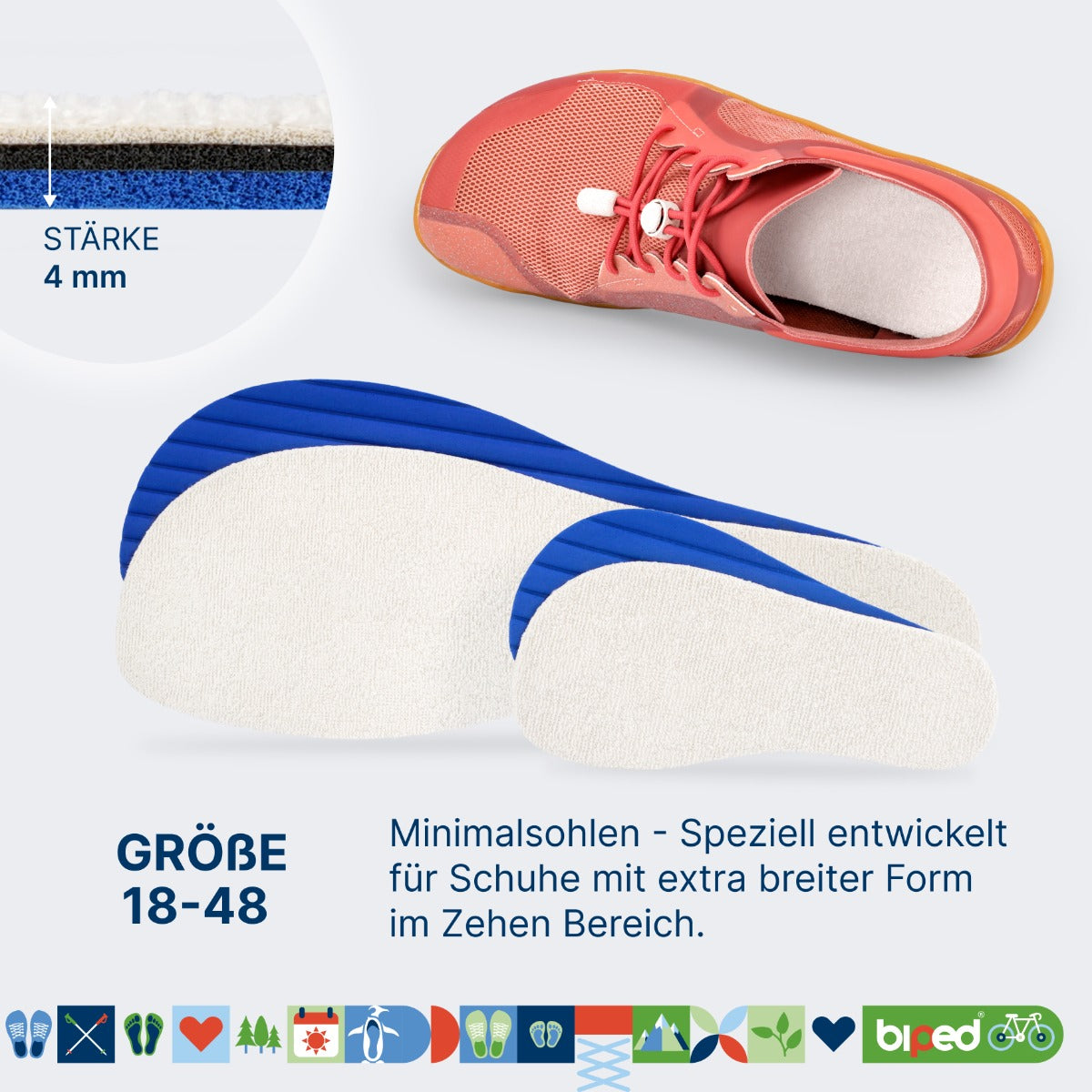 biped minimal sole MANJARIN - 2 Paar Frottee Einlegesohlen - spezielle Form für Barfußschuhe