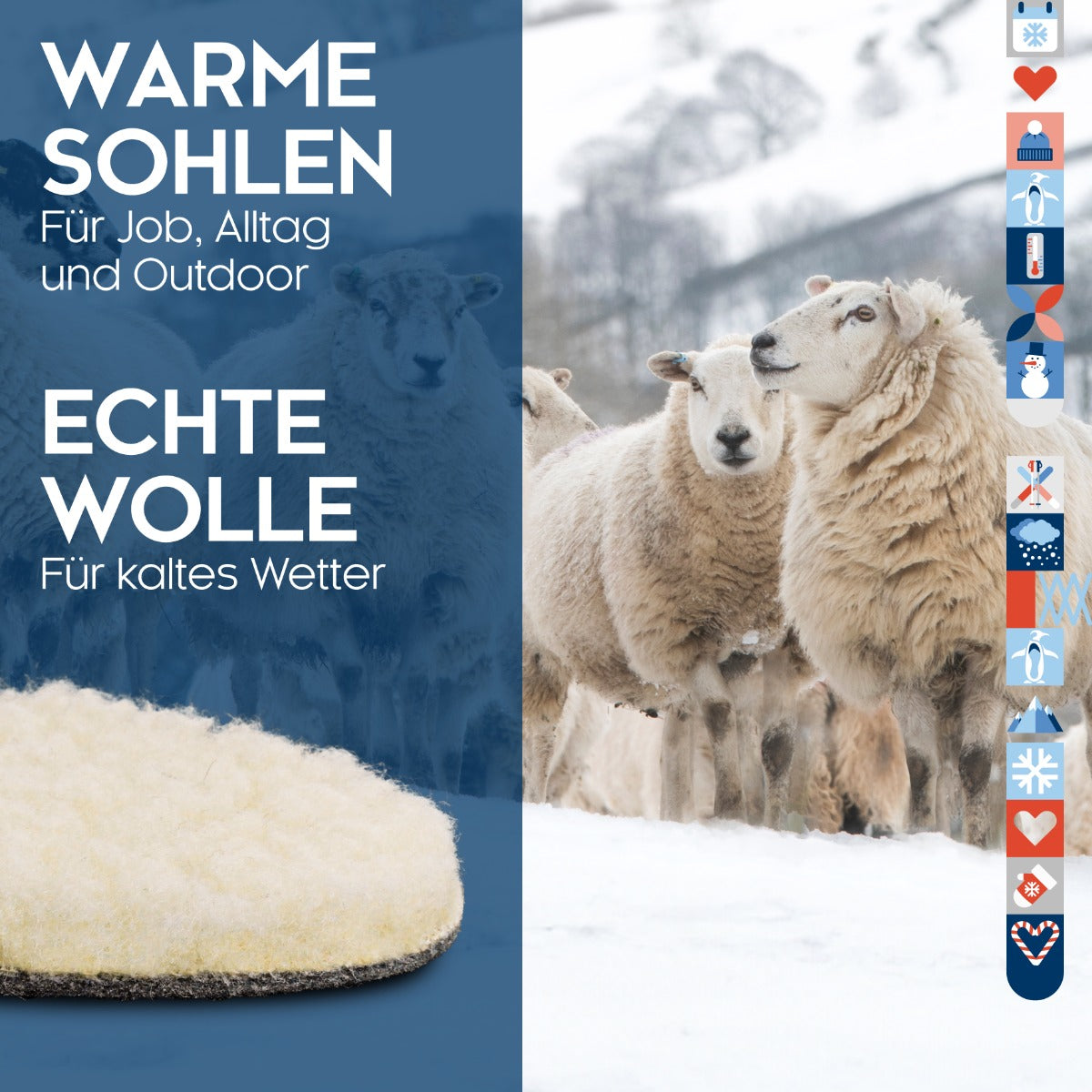 biped 2 Paar Lamm Wollsohlen mit Filz z1004