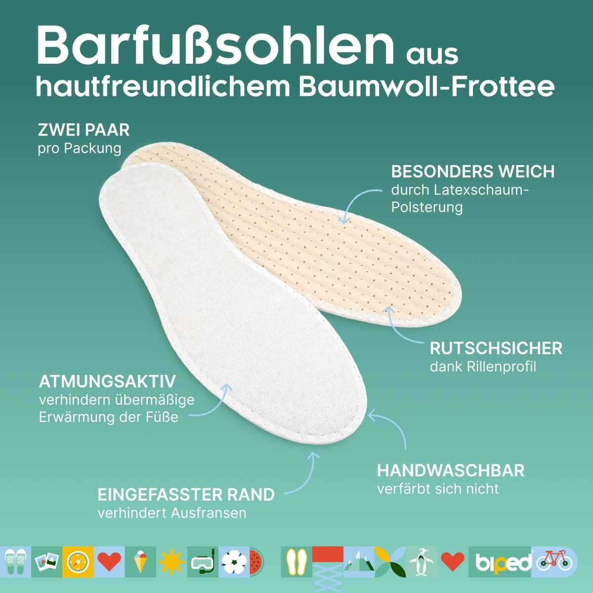 biped 2 Paar Baumwoll-Frotteesohlen z1016