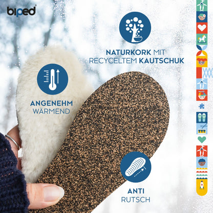 biped Kinder Premium Lammfellsohlen mit Kork und recyceltem Kautschuk z1024