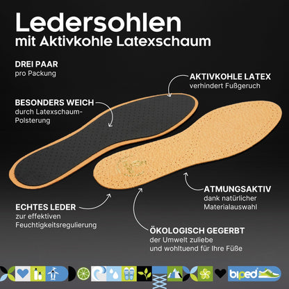 biped 3 Paar Leder Einlegesohlen mit Aktivkohle z1724