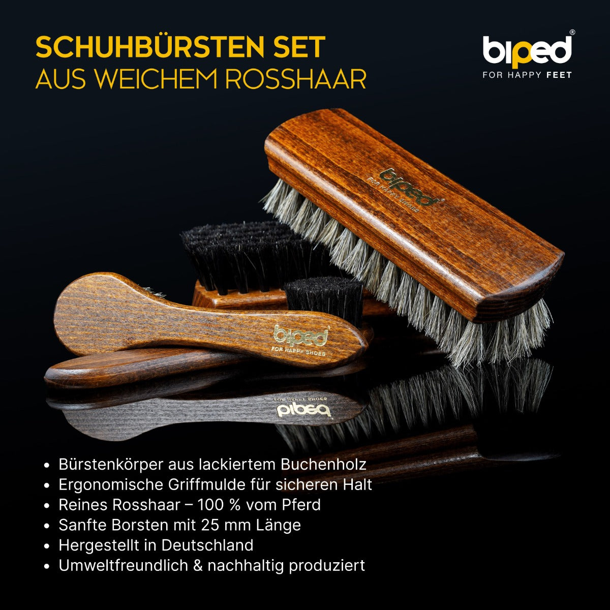 biped 4-teiliges Schuhbürsten Set Classic Edition - Rosshaarbürsten in Geschenkbox z2487