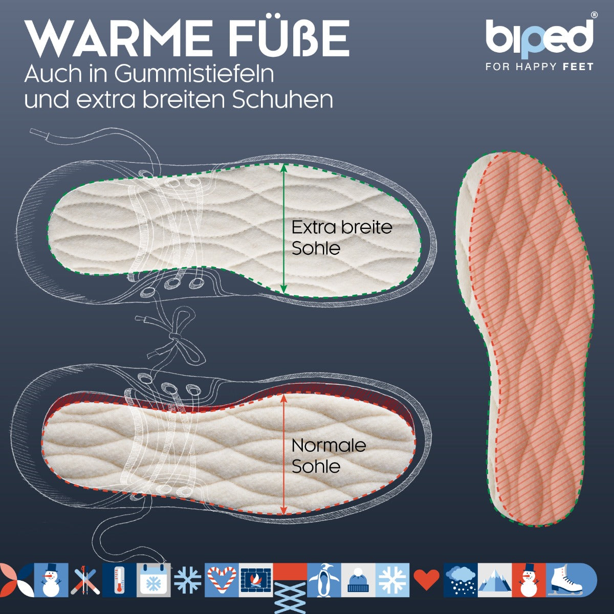 biped 2 Paar extra breite Thermosohlen mit Lammwolle z2735