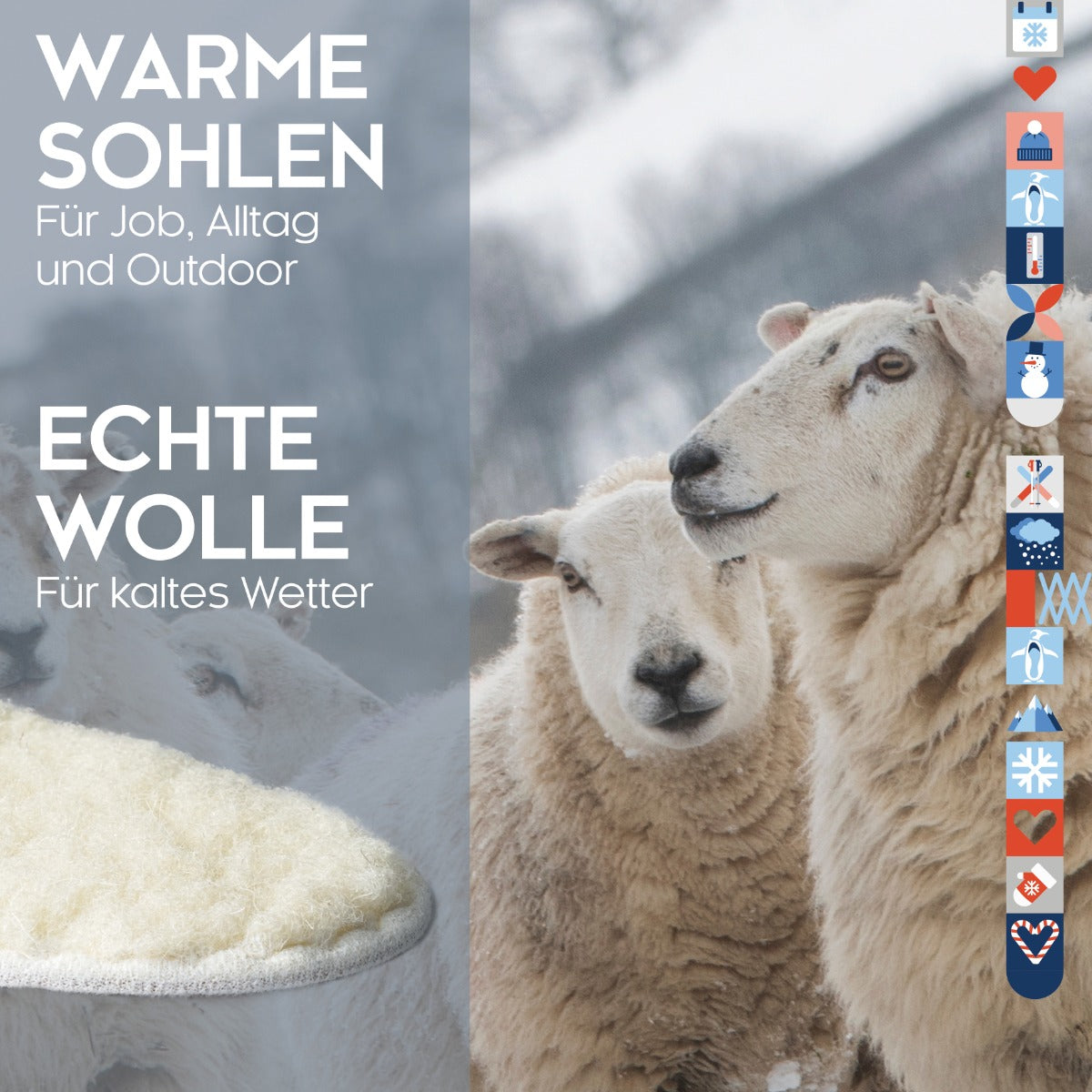 biped 2 Paar Wintersohlen aus Schafwolle und echtem Kork z2736