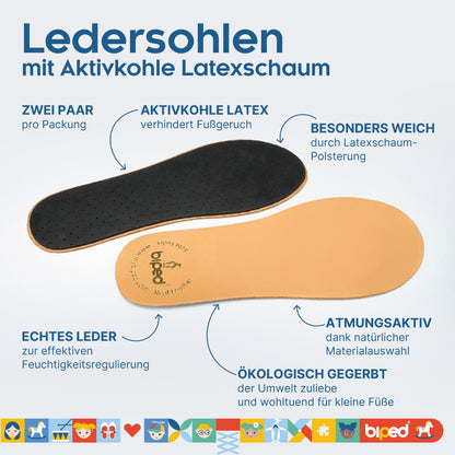 biped 2 Paar Kinder Premium Leder Einlegesohlen mit Aktivkohle Latex z2766