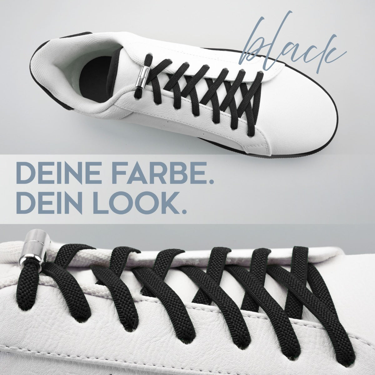 biped LACES 2 Paar elastische Schnürsenkel flach 6 mm - Mit Metallkapsel z2910