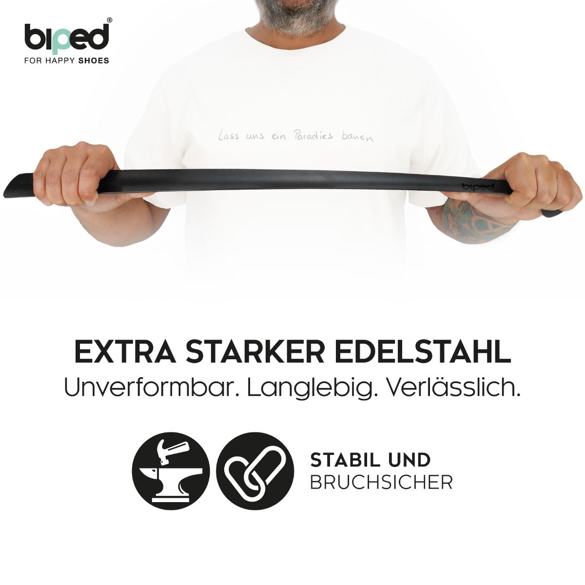biped Metall Schuhlöffel lang, aus gebürstetem Edelstahl, in dekorativer Geschenkbox z2932