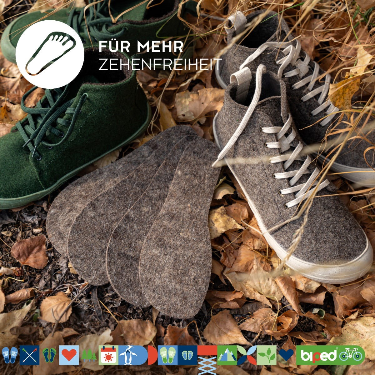 biped minimal sole ZUBIRI - 2 Paar Wollfilz Einlegesohlen - spezielle Form für Barfußschuhe