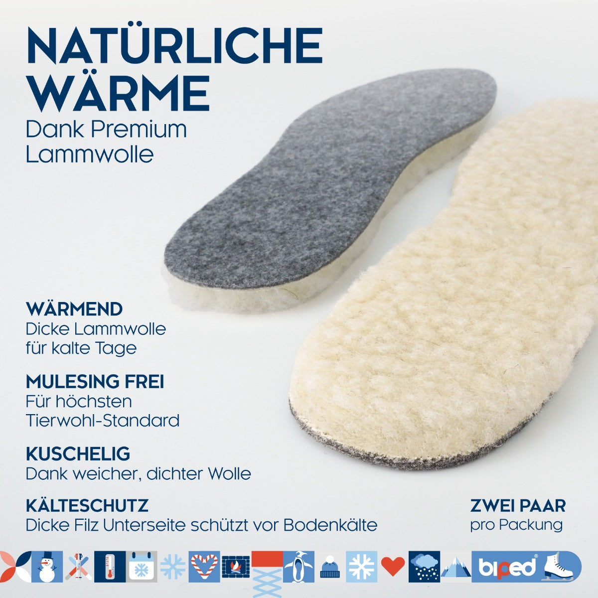 biped 2 Paar Lamm Wollsohlen mit Filz z1004
