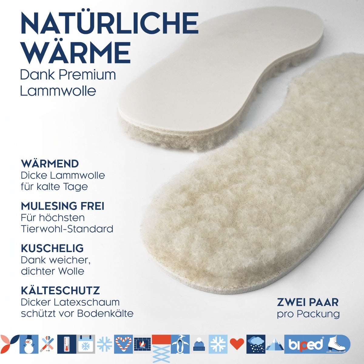 biped 2 Paar extra dicke Lammwoll Sohlen z1015