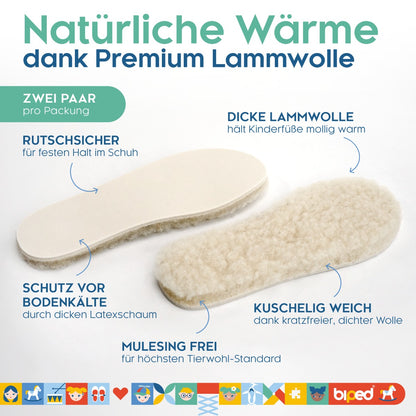 biped 2 Paar Kinder Lammwoll Einlegesohlen, extra dick z1021