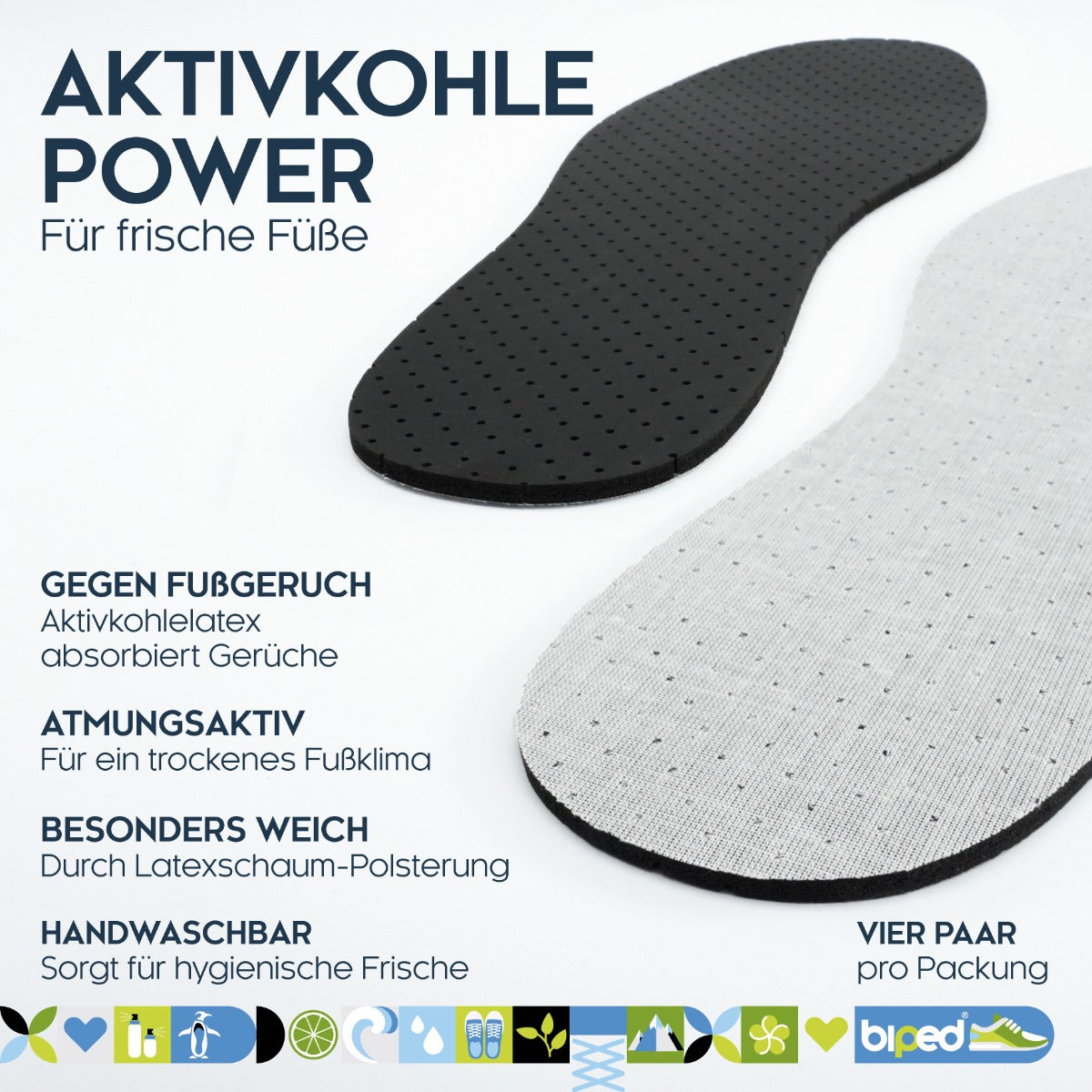 biped 4 Paar Aktivkohle Latex Einlegesohlen z2727