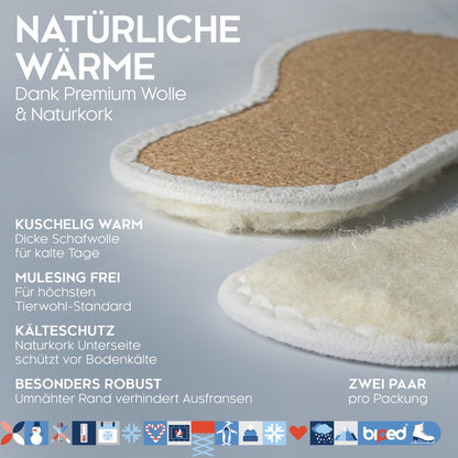 biped 2 Paar Wintersohlen aus Schafwolle und echtem Kork z2736