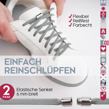 biped LACES 2 Paar elastische Schnürsenkel flach 6 mm - Mit Metallkapsel z2910