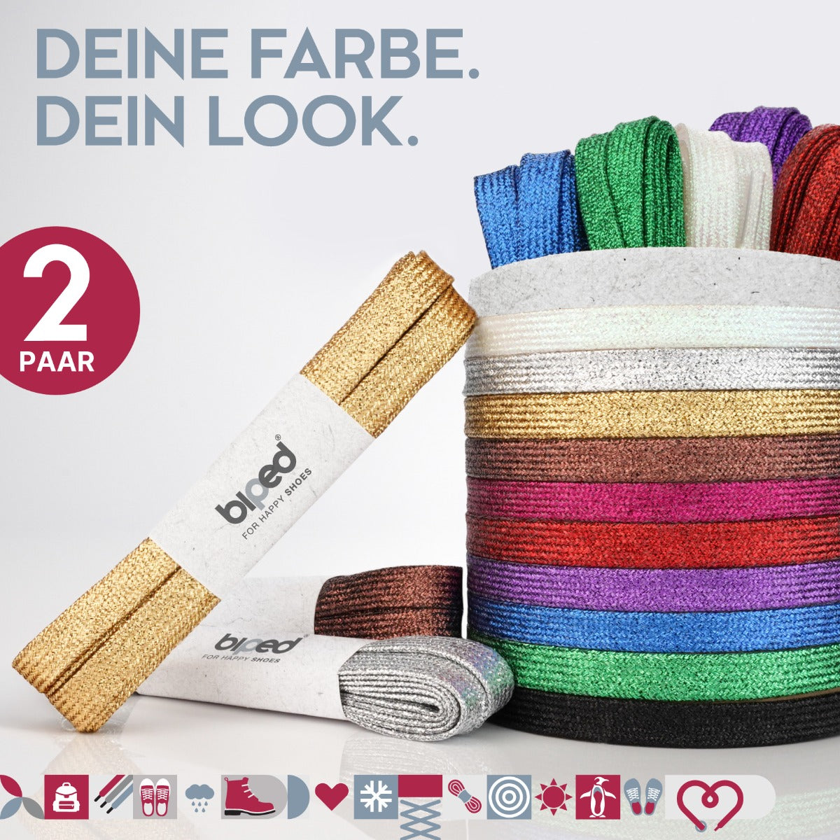 biped LACES 2 Paar Glitzer Schnürsenkel flach 8 mm z2919