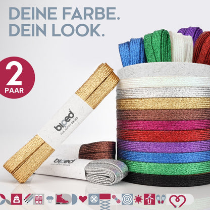 biped LACES 2 Paar Glitzer Schnürsenkel flach 8 mm z2919