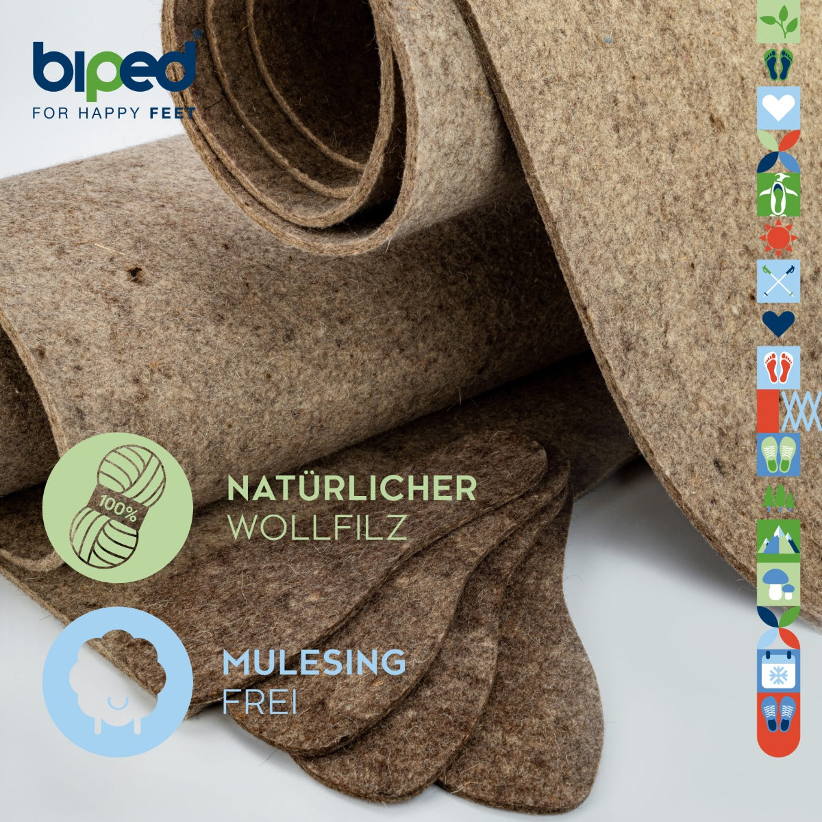 biped minimal sole ZUBIRI - 2 Paar Wollfilz Einlegesohlen - spezielle Form für Barfußschuhe