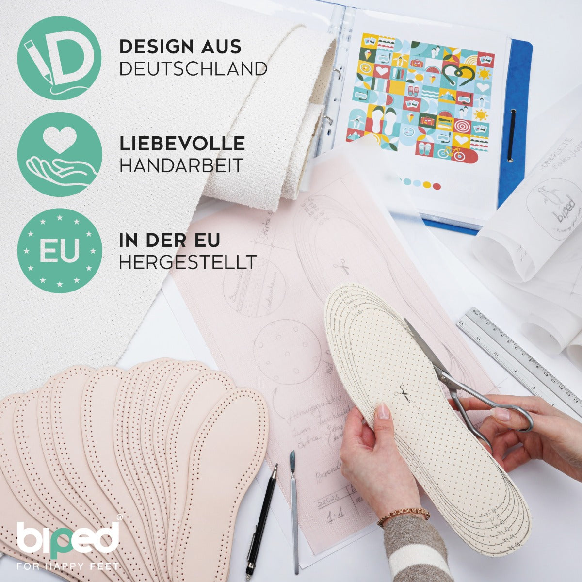 biped 3 Paar Frotteesohlen zum Zuschneiden - Ideal zum Barfußtragen z2028