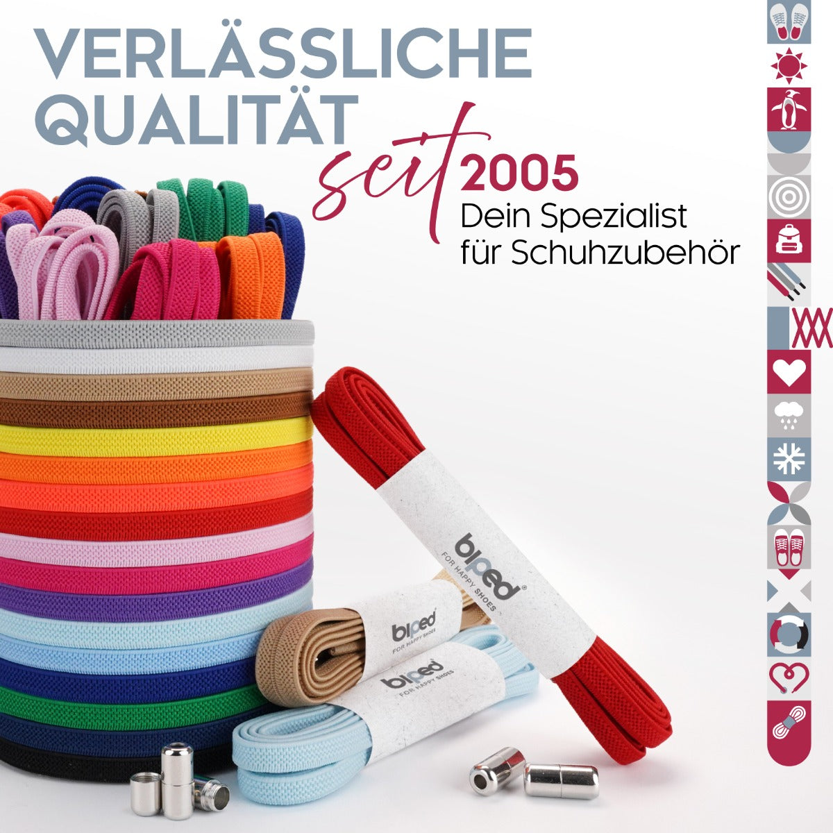 biped LACES 2 Paar elastische Schnürsenkel flach 6 mm - Mit Metallkapsel z2910