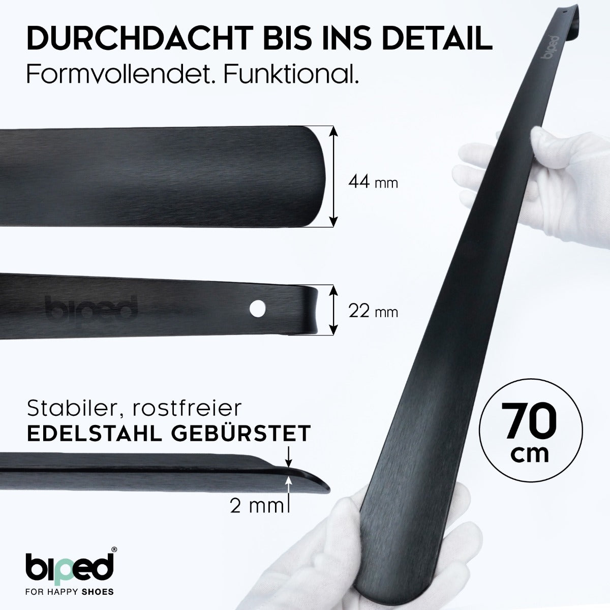 biped Metall Schuhlöffel lang, aus gebürstetem Edelstahl, in dekorativer Geschenkbox z2932