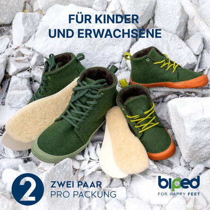 biped minimal sole BURGOS - 2 Paar Lammwoll Einlegesohlen - spezielle Form für Barfußschuhe