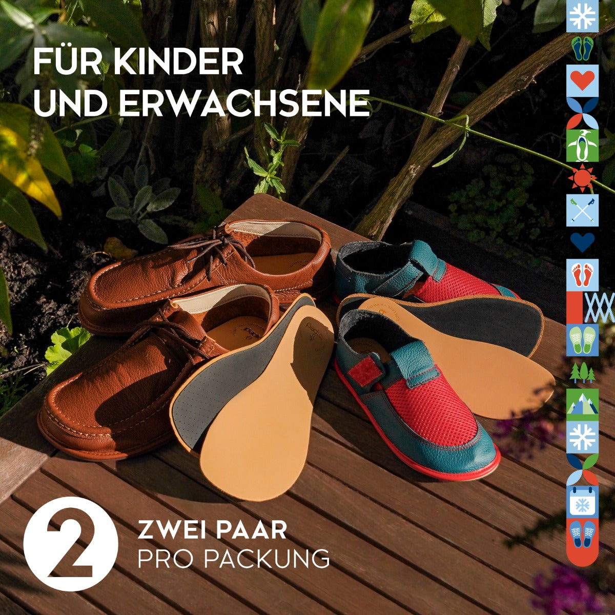 biped minimal sole LEDIGOS - 2 Paar Leder Einlegesohlen - spezielle Form für Barfußschuhe