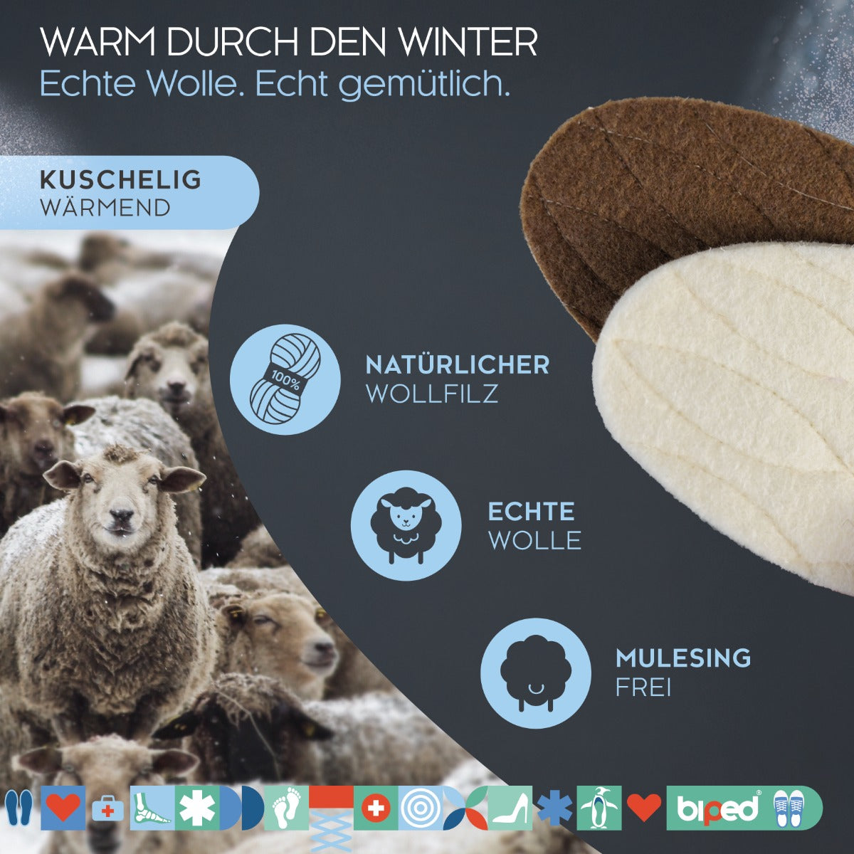 biped Winter Fußbett mit echter Lammwolle und Naturkork z1715