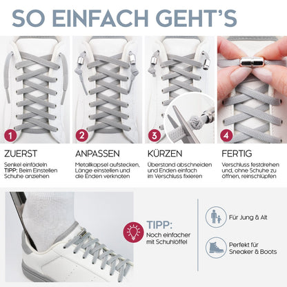 biped LACES 2 Paar elastische Schnürsenkel flach 6 mm - Mit Metallkapsel z2910