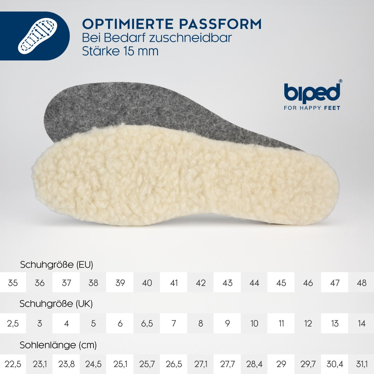 biped 2 Paar Lamm Wollsohlen mit Filz z1004