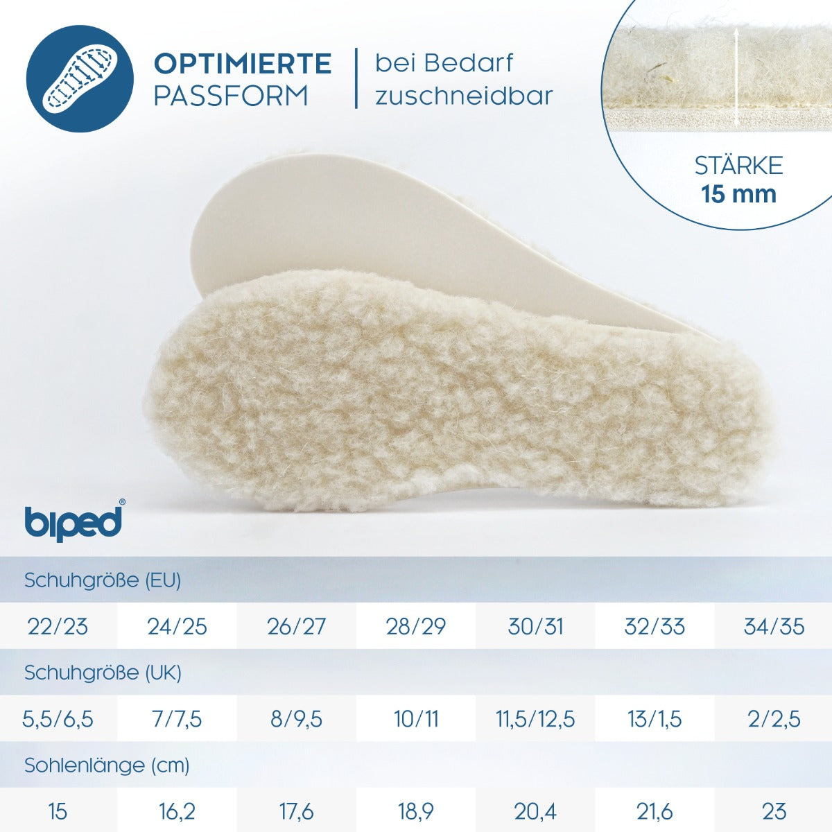 biped 2 Paar Kinder Lammwoll Einlegesohlen, extra dick z1021