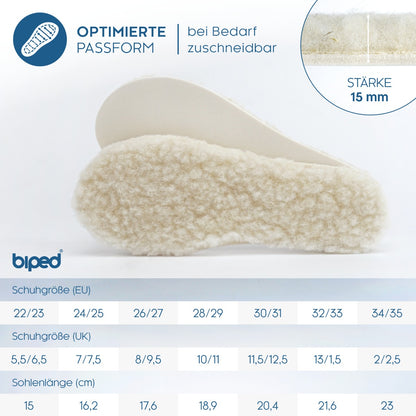 biped 2 Paar Kinder Lammwoll Einlegesohlen, extra dick z1021