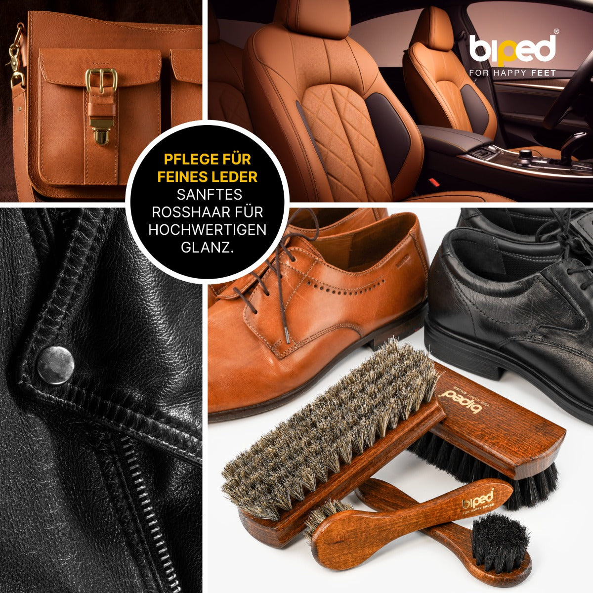 biped 4-teiliges Schuhbürsten Set Classic Edition - Rosshaarbürsten in Geschenkbox z2487