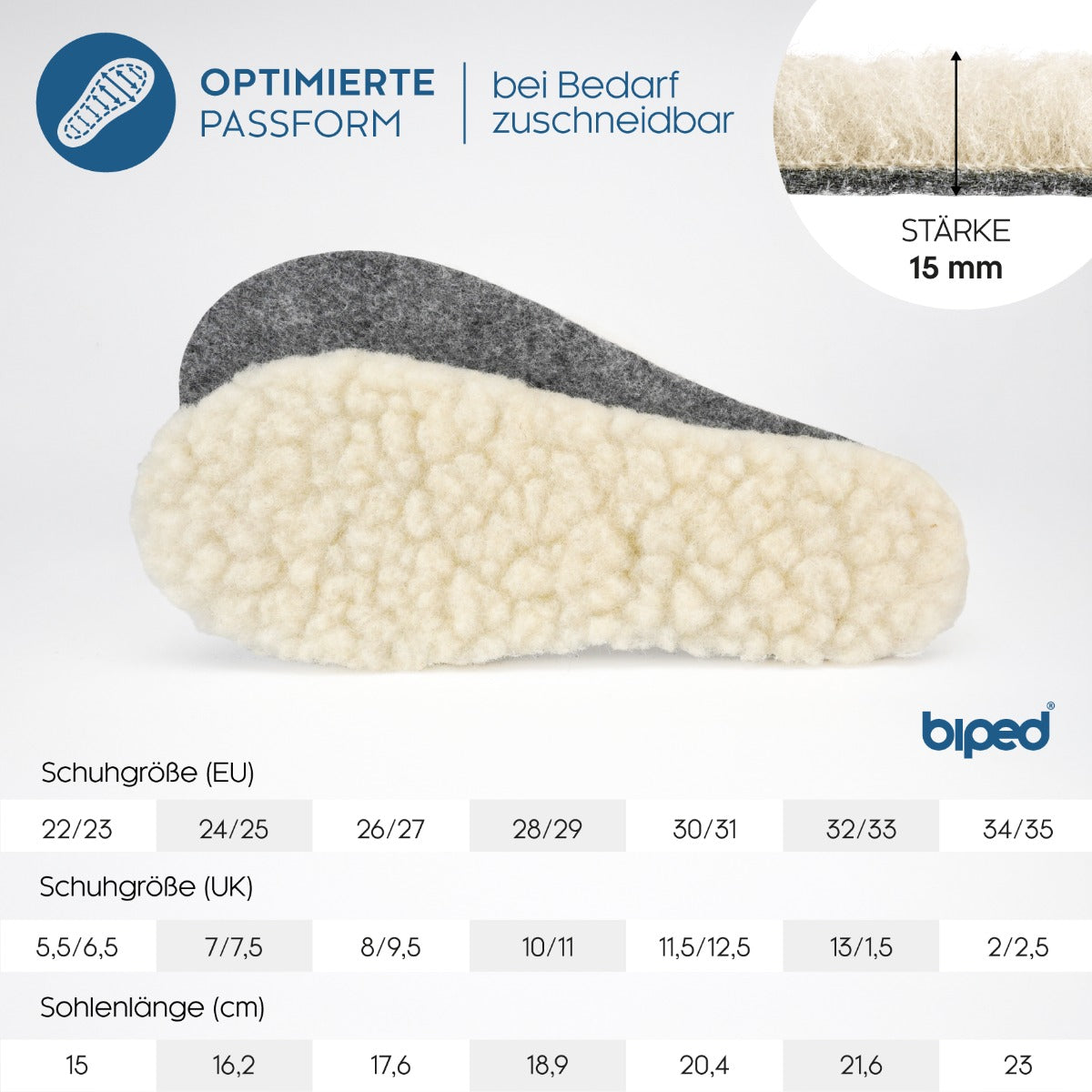 biped 2 Paar Kinder Wollsohlen mit extra dicker Lammwolle und Filz z2690