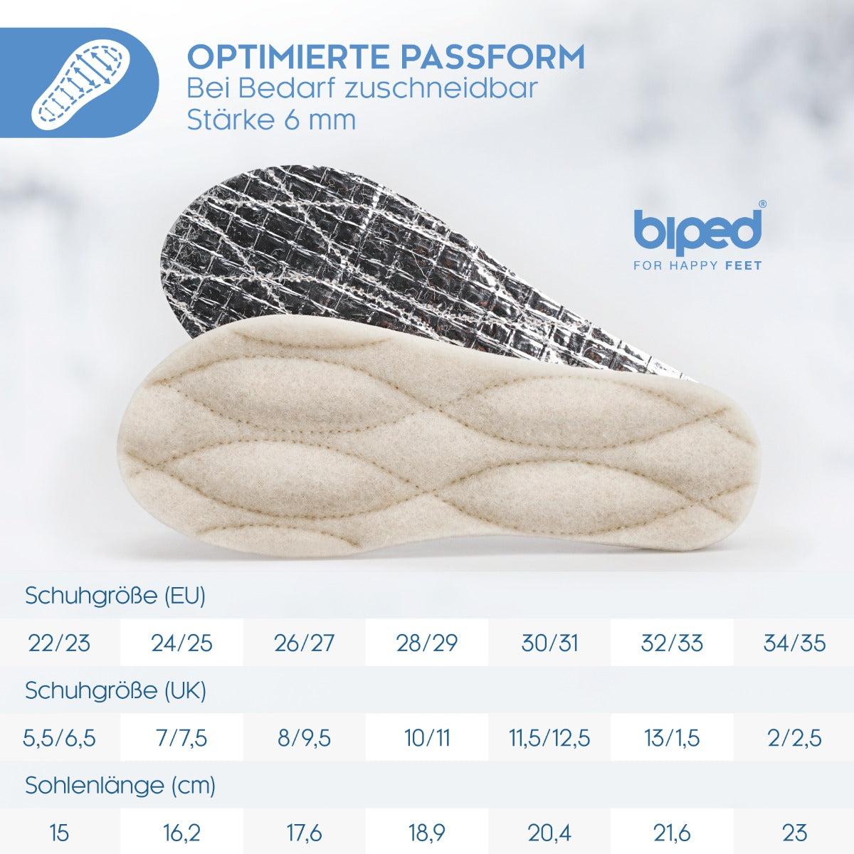 biped 2 Paar Kinder Thermosohlen mit Lammwolle und Aluminium Unterseite z2692