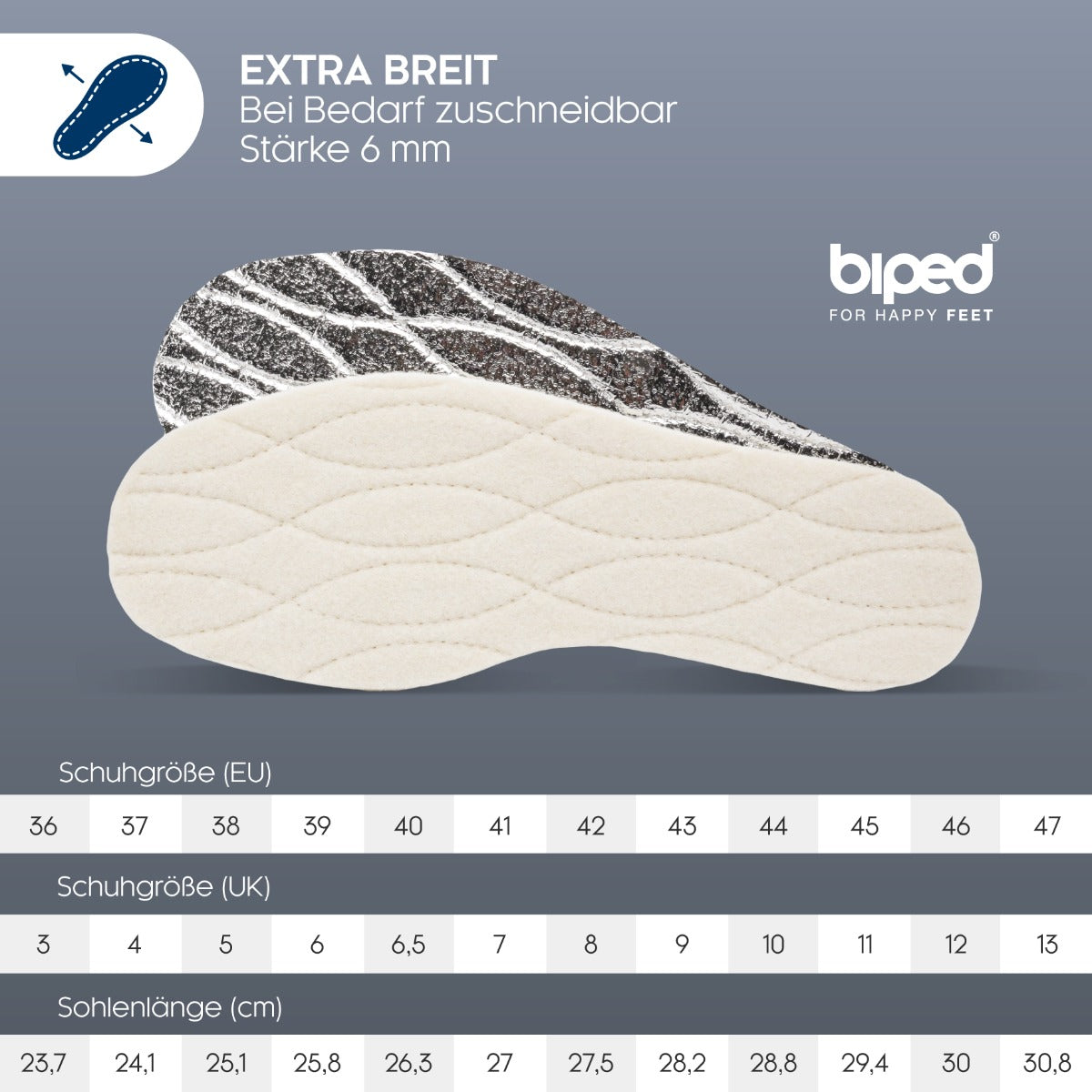 biped 2 Paar extra breite Thermosohlen mit Lammwolle z2735