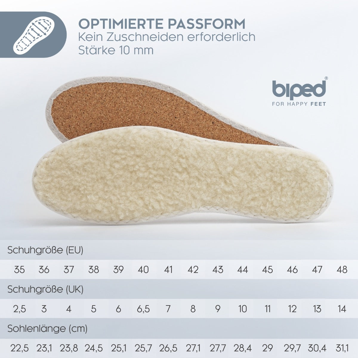 biped 2 Paar Wintersohlen aus Schafwolle und echtem Kork z2736