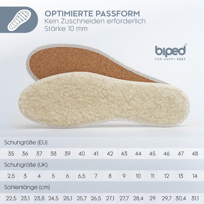 biped 2 Paar Wintersohlen aus Schafwolle und echtem Kork z2736