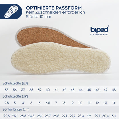 biped 2 Paar Wintersohlen aus Schafwolle und echtem Kork z2736