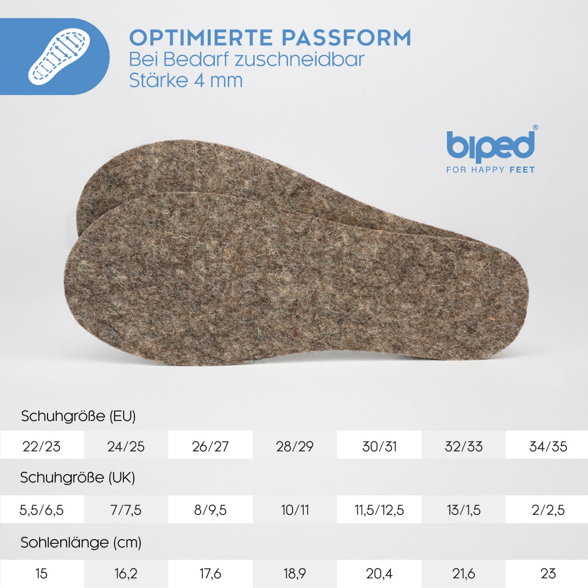 biped 2 Paar Kinder Wollfilz Einlegesohlen z2755