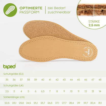 biped 2 Paar Premium Leder Einlegesohlen mit Kork Unterseite z2762