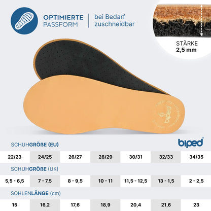 biped 2 Paar Kinder Premium Leder Einlegesohlen mit Aktivkohle Latex z2766