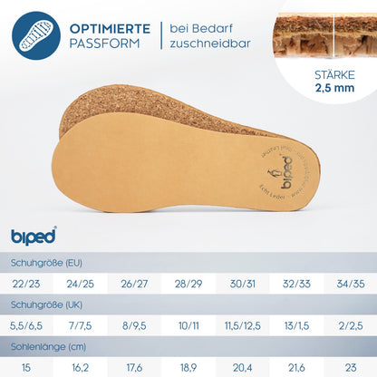 biped 2 Paar Kinder Premium Ledersohlen mit Kork Unterseite z2767