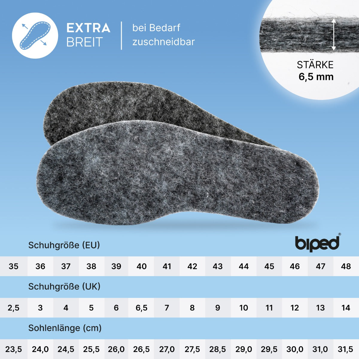 biped 2 Paar extra breite Filzsohlen z2787