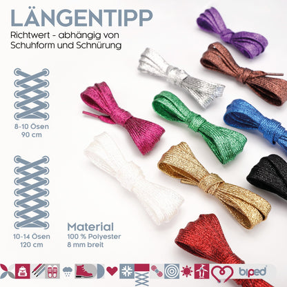 biped LACES 2 Paar Glitzer Schnürsenkel flach 8 mm z2919