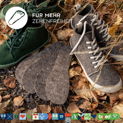 biped minimal sole ZUBIRI - 2 Paar Wollfilz Einlegesohlen - spezielle Form für Barfußschuhe