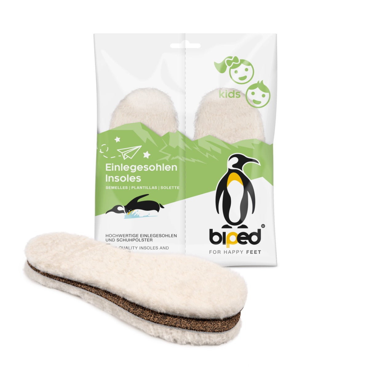 biped Kinder Premium Lammfellsohlen mit Kork und recyceltem Kautschuk z1024