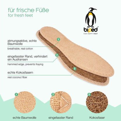 biped 2 Paar Barfußsohlen - Kokos Baumwoll Frotteesohlen z2783